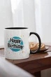 Чашка керамічна з принтом "Happy Birthday" 330 мл для напоїв біла з чорною ручкою подарунок на день народження - зображення 2