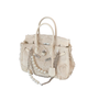 Женская сумка в стиле Hermes с декором из цепочек и бусин, beige - изображение 2