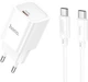 Мережевий зарядний пристрій з кабелем Hoco C148A Charm single port PD30W charger set (C to C) (EU) White (6942007630320) - зображення 1