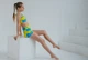 Комплект для pole dance топ та шорти з біфлексу, жовто-голубий, зріст 164 - зображення 2