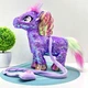 Игрушка мягкая интерактивная Сказочная лошадка единорог поводок звук свет Фиолетовая (M 6203 I UA) - изображение 11