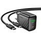Сетевое зарядное устройство адаптер Hoco CS25A Rico |1USB/1Type-C, 20W/3A, поддержка быстрой зарядки PD/QC/FCP/AFC, многоуровневая система защиты, универсальная совместимость| + Кабель Type-C to Type-C в комплекте |1 м, до 60 Вт| Черный - изображение 3