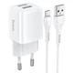 Сетевое зарядное устройство адаптер Hoco N8 Briar |2USB, 12W/2.4A, многоуровневая защита, универсальная совместимость, компактный| + Кабель Micro USB в комплекте |1 м| Белый - изображение 1