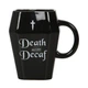 Чашка в готичному стилі у формі труни з написом Death before decaf - зображення 2