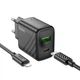 Мережевий зарядний пристрій Hoco CS23A, 1USB, 1Type-C, PD, QC 30W, Type-C to Lightning, Чорний - зображення 5