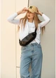 Женская кожаная сумка через плечо бананка Sambag Holster MSH черная с перфорацией - изображение 2