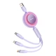 Кабель Baseus Bright Mirror 2 Series Retractable 3-in-1 Fast Charging Data Cable USB to M+L+C 66W 1.1m Purple (CAMJ010105) - изображение 3
