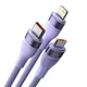 Кабель Baseus Flash Series Ⅱ One-for-three Fast Charging Data Cable USB to M+L+C 100W 1.2m Purple (CASS030005) - изображение 3
