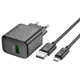 Мережевий зарядний пристрій Hoco CS21A, 1USB, QC 18W, кабель USB to MicroUSB, Чорний - зображення 3