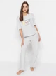 Пижама (футболка + штаны) женская хлопковая Trendyol THMSS23PT00134 XS Light Gray (8683048499726) - изображение 1