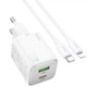 Сетевое зарядное устройство Hoco N41, USB, Type-C, 20W, 3А, PD, QC, white, кабель Type-C to Lightning - изображение 1