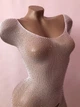 Бодістокінг боді сітка зі стразами еротична білизна з вирізом Sexy OneSize білий (5-344) - изображение 4