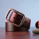 Мужской кожаный ремень с закругленной классической пряжкой Vintage 20230 Коричневый - изображение 7