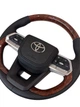 Руль для Toyota Land Cruiser 200, Prado 150. Без подогрева. Красно-коричневые вставки под дерево. В стиле LC300. Логотип и кнопки - хром - изображение 4