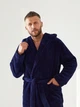 Мужской махровый длинный халат с капюшоном цвет темно синий M-XXL размер 46-52 - изображение 6