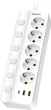 Сетевой фильтр-удлинитель Dyxon PRO-1098 5.0 м 5 розеток 2 USB-A 1 USB-C (PD) White (DXN-1098-5M-5-W) - изображение 1