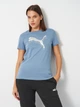 Футболка хлопковая женская Puma Ess Metallic Tee 68499534 M Cool Blue-metallic silver с принтом (4069157478885) - изображение 1