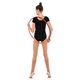 Купальник гимнастический черный с коротким рукавом из хлопка Alema Sport 11-21 для танцев и гимнастики рост 140см - изображение 9