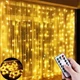 Гірлянда Крапля роси штора 3х2м с пультом светодиодная от USB, Жолтая LED LIGHT проводка Теплый белый цвет - изображение 1