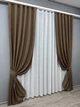 Комплект штор VR-Textil Лен Мешковина 100х270 2шт и Тюль 300х270 277ш-115т Коричневый с белым 71-015/1 - изображение 2