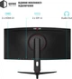 Монитор 34" QUBE Overlord C34UQ180H (Ultra-Wide 2K) 3440×1440 Fast VA 1500R 180Hz 4ms, 8-Bit, HDR, FreeSync, G-SYNC Compatible, HAS, Speakers - изображение 3