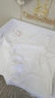 Крыжма с именной вышивкой и кружевом, полотенце для Крещения махровое, Ангел + Таинство крещения, с уголком, Chickabiddy 75*75 см, белая махра + белое хлопковое кружево - изображение 2
