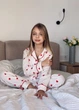 Піжама для дівчаток Sisters Cherries з мусліну на довгий рукав з штанами принт сердечка 134 - изображение 3