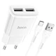 Мережевий зарядний пристрій Hoco C88A, 2USB, 2.4A, кабель Type-C, White - зображення 2