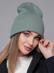 Вязаная шапка бини с широким отворотом на флисе Эмма One-size Фисташковый - изображение 2