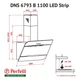 Черная мощная наклонная кухонная вытяжка Perfelli DNS 6793 B 1100 BL LED Strip, сенсорная, 60 см, 1100 куб.м. - изображение 8