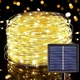 Гирлянда аккумуляторная на солнечной батарее 100 LED 12 метров садовый светильник подсветка UKC теплый белый - изображение 1