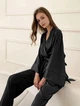 Атласный пижамный комплект в стиле Kimono 3в1 халат рубашка брюки M Черный - изображение 2