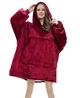 Плед толстовка с капюшоном плюшевый Huggle Hoodie красный теплый мягкий худи с карманом на флисе 80х100 см - изображение 8