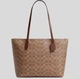 Женская сумка Coach Zip Top Tote Bag In Signature Canvas Tan/Brown CBT20 - изображение 1