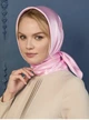 Атласный платок женский розовый шёлковый однотонный светлый классический квадратный шарф на голову плечи глянцевая косынка из шелка с блеском для женщин 90х90 см - изображение 2
