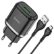 Сетевое зарядное устройство Hoco N3 QC3.0 USB 3.0A 18W с кабелем Micro-USB 1m, Black - изображение 1