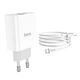 Мережевий зарядний пристрій Hoco C80A USB, 3.1A PD, QC3.0 18W Type-C-Type-C 1m, White - зображення 2