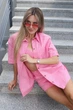 Модный женский розовый льняной комплект Alessandra повседневный легкий для пляжа прогулок активного отдыха подростков и женщин/L - изображение 3