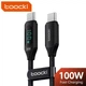 Кабель 2м Toocki Type-C-Type-C PD 100W (20V/5A) QC4.0 LED дисплей швидка зарядка для ноутбуків смартфонів планшетів - зображення 1