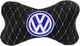 Подушка на подголовник автомобиля EVAtech с алькантарой 27 х 16 см Volkswagen черная с белой нитью малый ромб (SPALMRBWV033) - изображение 1