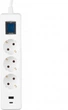 Подовжувач-фільтр мережевий 2E 3 x Тип F 3 x 1.5 мм кв 16A 1 x USB-A 1 x USB-C із захистом від перенапруги 3 м Білий (2E-SP315M3USBWH) - зображення 3