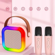 Детское беспроводное караоке K-12 Bluetooth колонка + 2 микрофона RGB подсветка розовый - изображение 3