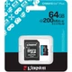 Карта памъяти Kingston microSD 64GB C10 UHS-I U3 A2 V30 R200MB/s + SD - изображение 3