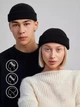 Шапка STD мини-бини с отворотом двойная вязка one size Черная - изображение 8