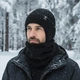 Комплект мужской вязаная шапка + хомут-баф-снуд на флисе теплый зимний набор 56-58 см Черный - изображение 4