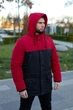 Зимняя удлиненная парка мужская с капюшоном влагостойкая с регулируемым поясом и теплыми карманами красно-чёрная/L - изображение 2