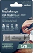Флеш память USB MediaRange Combo Flash Drive 128GB USB 3.2 Gen1 + Type-C Silver (MR938) - изображение 2