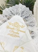 Утепленная крыжма для мальчика Family Tradition махра велсофт с вышивкой и кружевом 100х100 см белая Валерия - изображение 2