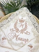 Крыжма для мальчика Family Tradition велюровая махра с вышивкой и кружевом 100х100 см айвори Молитва ангелу-хранителю - изображение 2