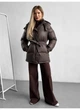 Пуховик теплий подовжений під пояс силіконовий Modern Boutique шоколадний, XS ПУХ116/6 - зображення 4